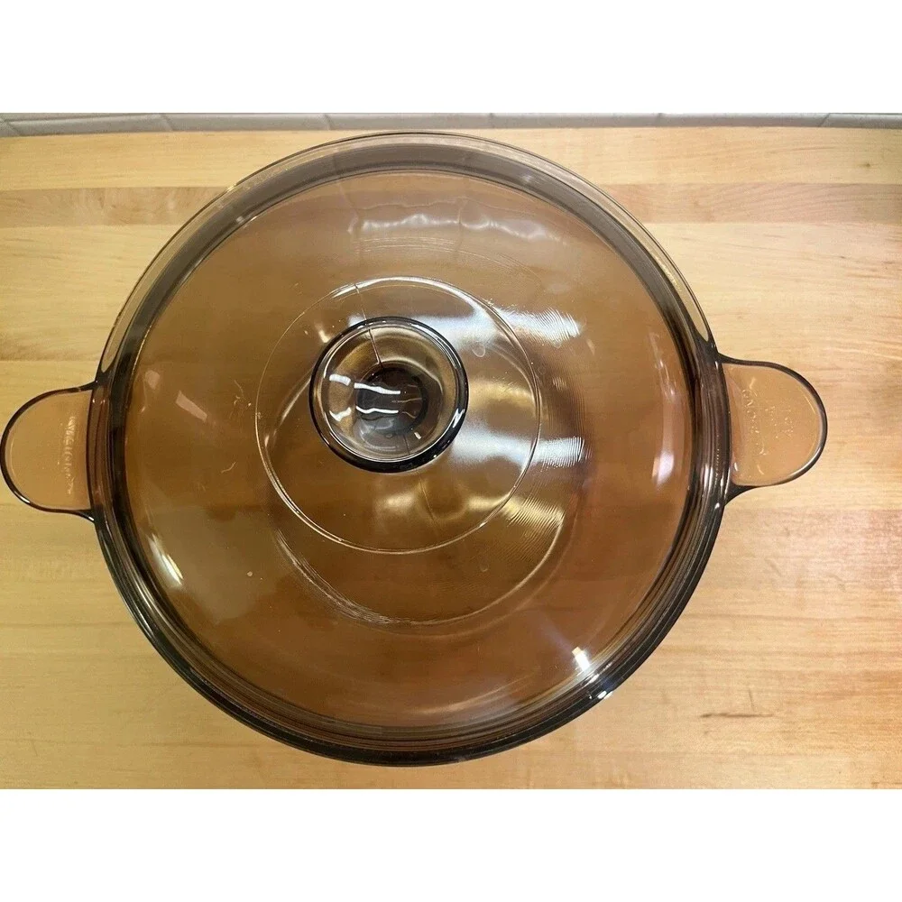 Vtg Corning Ware Visions Amber Glass Cookware 4.5L Dutch Oven Pyrex Lid Like New
